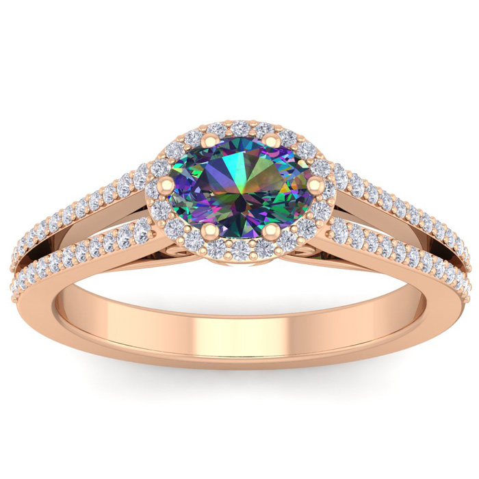 1 Carat Oval Shape Antique Mystic Topaz & Halo Diamond Ring in 14K Rose Gold (3.8 g),  by SuperJeweler