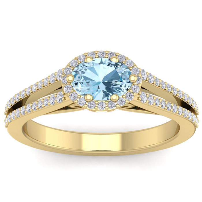 1.25 Carat Oval Shape Antique Aquamarine & Halo Diamond Ring in 14K Yellow Gold (3.8 g),  by SuperJeweler