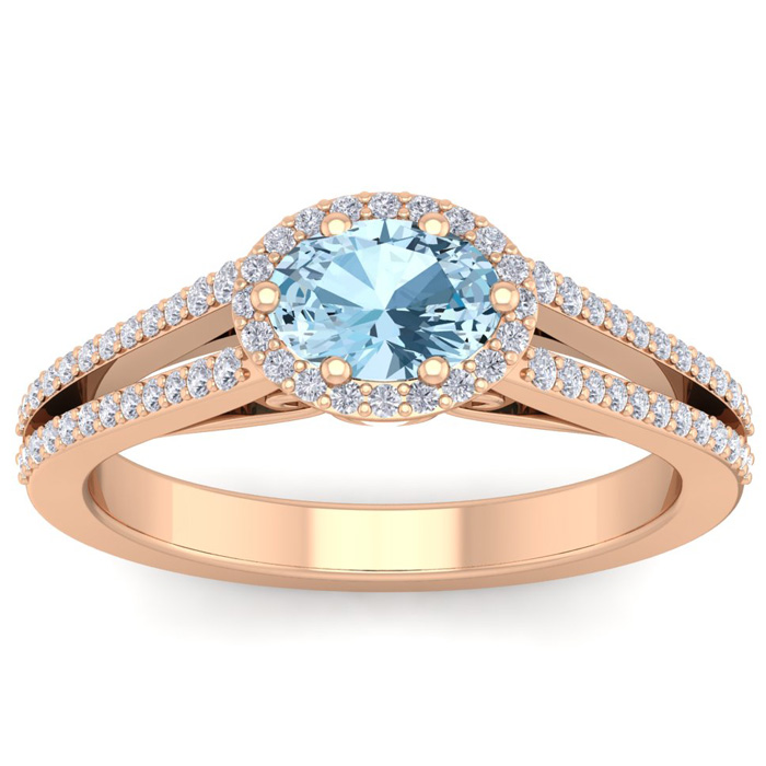 1.25 Carat Oval Shape Antique Aquamarine & Halo Diamond Ring in 14K Rose Gold (3.8 g),  by SuperJeweler