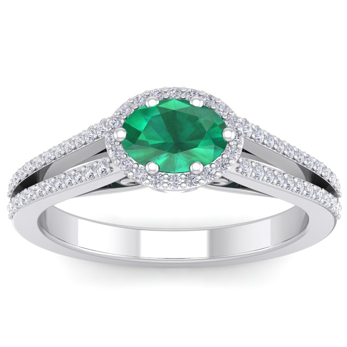 1.25 Carat Oval Shape Antique Emerald Cut & Halo Diamond Ring in 14K White Gold (3.8 g),  by SuperJeweler