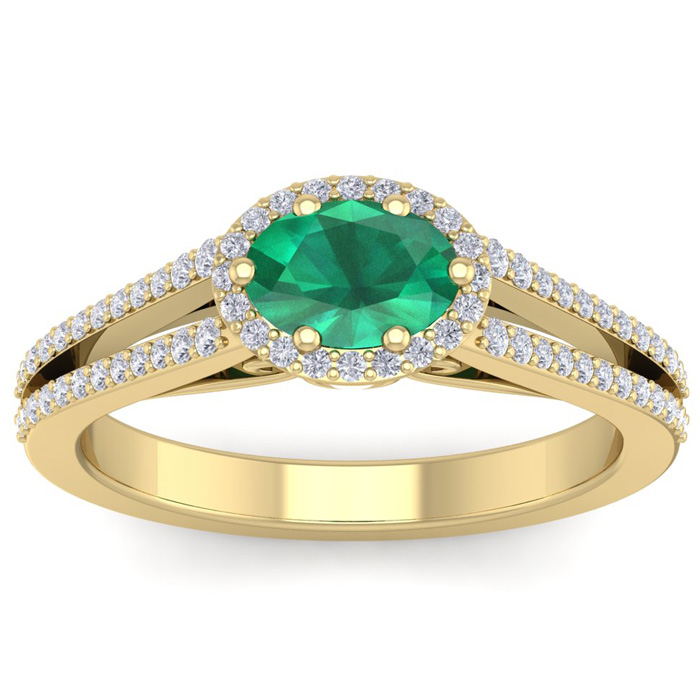 1.25 Carat Oval Shape Antique Emerald Cut & Halo Diamond Ring in 14K Yellow Gold (3.8 g),  by SuperJeweler