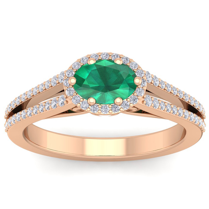 1.25 Carat Oval Shape Antique Emerald Cut & Halo Diamond Ring in 14K Rose Gold (3.8 g),  by SuperJeweler