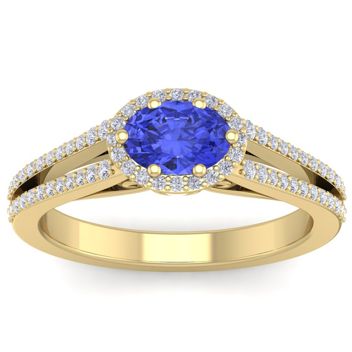 1 1/3 Carat Oval Shape Antique Tanzanite & Halo Diamond Ring in 14K Yellow Gold (3.8 g),  by SuperJeweler