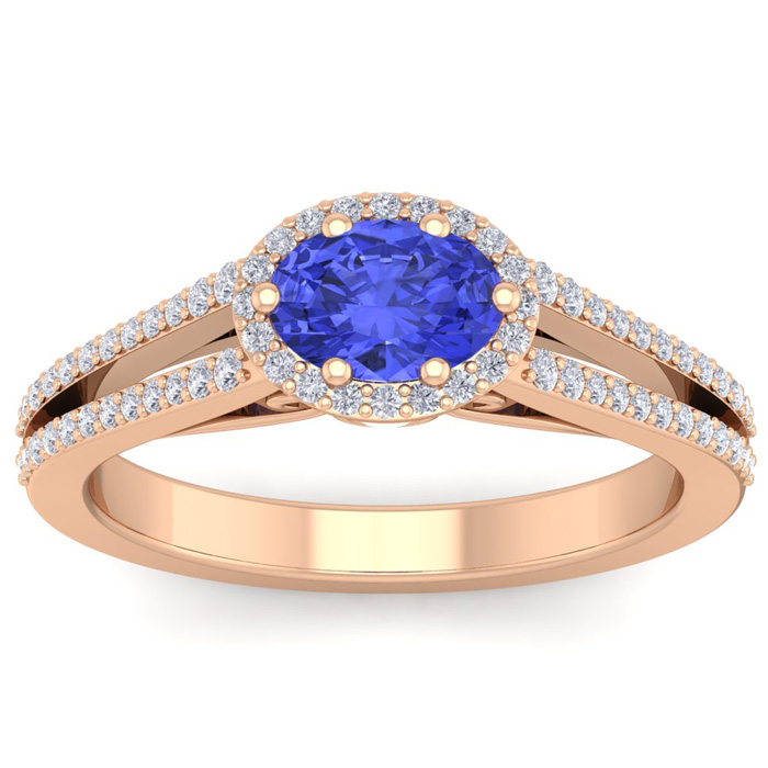 1 1/3 Carat Oval Shape Antique Tanzanite & Halo Diamond Ring in 14K Rose Gold (3.8 g),  by SuperJeweler