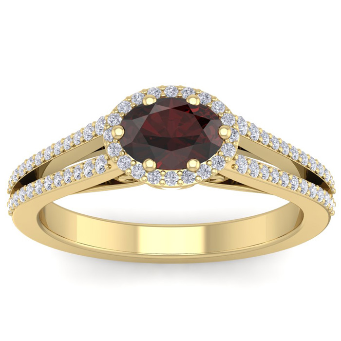 1.5 Carat Oval Shape Antique Garnet & Halo Diamond Ring in 14K Yellow Gold (3.8 g),  by SuperJeweler