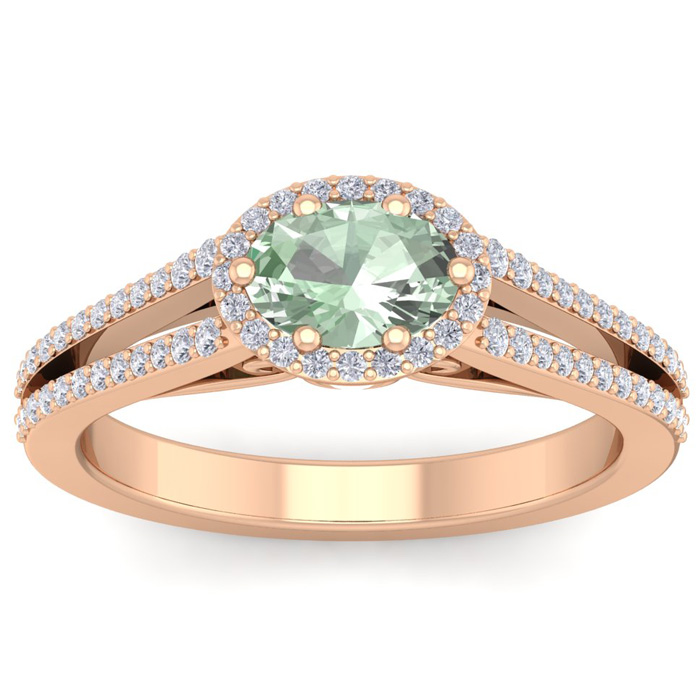 1 Carat Oval Shape Antique Green Amethyst & Halo Diamond Ring in 14K Rose Gold (3.8 g),  by SuperJeweler