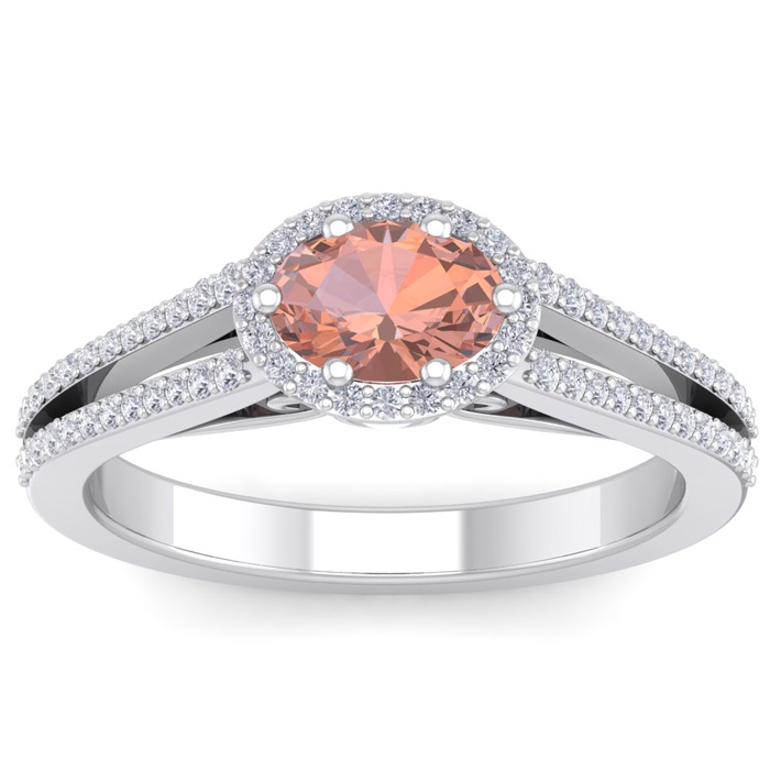 1.25 Carat Oval Shape Antique Morganite & Halo Diamond Ring in 14K White Gold (3.8 g),  by SuperJeweler