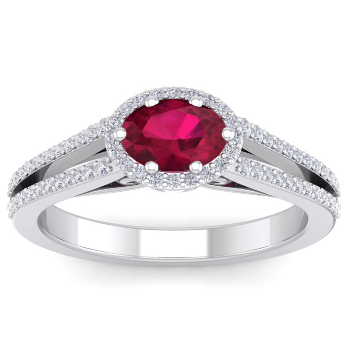 1 1/3 Carat Oval Shape Antique Ruby & Halo Diamond Ring in 14K White Gold (3.8 g),  by SuperJeweler