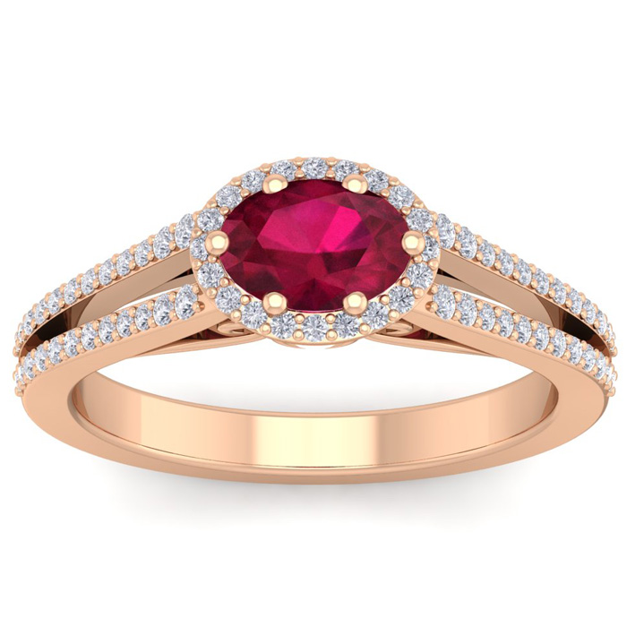 1 1/3 Carat Oval Shape Antique Ruby & Halo Diamond Ring in 14K Rose Gold (3.8 g),  by SuperJeweler