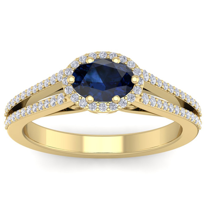 1.5 Carat Oval Shape Antique Sapphire & Halo Diamond Ring in 14K Yellow Gold (3.8 g),  by SuperJeweler