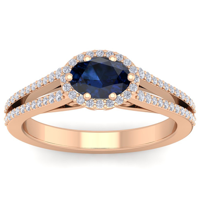 1.5 Carat Oval Shape Antique Sapphire & Halo Diamond Ring in 14K Rose Gold (3.8 g),  by SuperJeweler