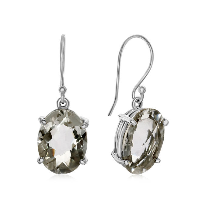 20 Carat Oval Natural Crystal Dangle Earrings in Sterling Silver by SuperJeweler