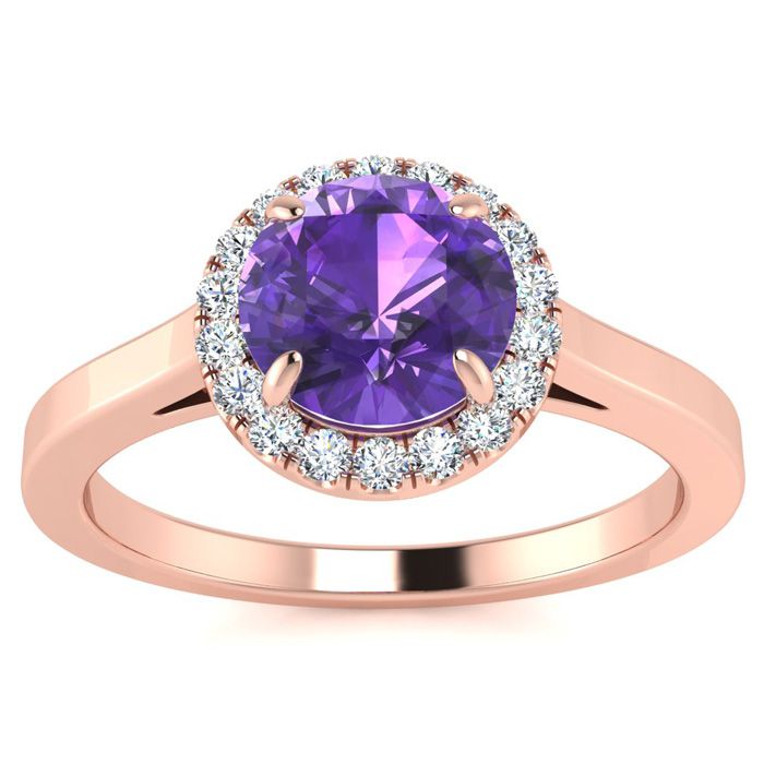 3/4 Carat Round Shape Amethyst & Halo Diamond Ring in 14K Rose Gold (3.2 g),  by SuperJeweler