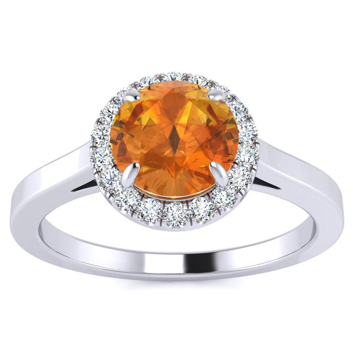 3/4 Carat Round Shape Citrine & Halo Diamond Ring in 14K White Gold (3.2 g),  by SuperJeweler