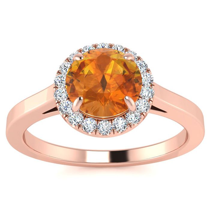 3/4 Carat Round Shape Citrine & Halo Diamond Ring in 14K Rose Gold (3.2 g),  by SuperJeweler