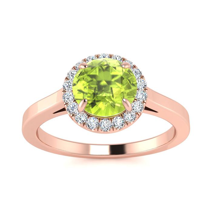 1 Carat Round Shape Peridot & Halo Diamond Ring in 14K Rose Gold (3.2 g),  by SuperJeweler