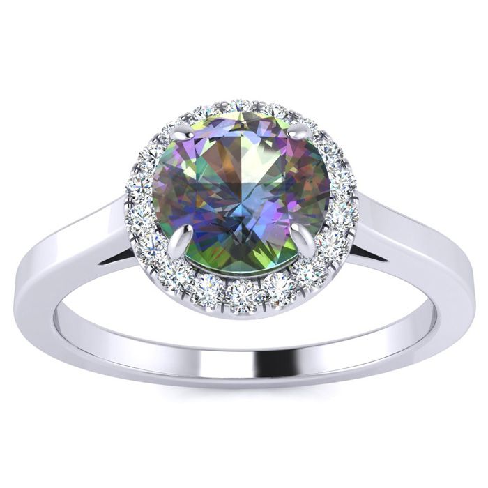 3/4 Carat Round Shape Mystic Topaz & Halo Diamond Ring in 14K White Gold (3.2 g),  by SuperJeweler