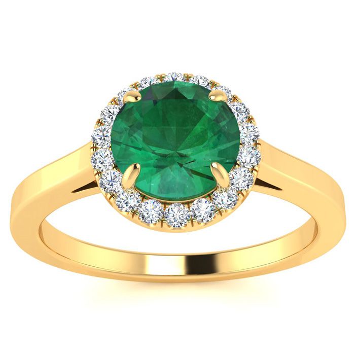 1 Carat Round Shape Emerald Cut & Halo Diamond Ring in 14K Yellow Gold (3.2 g),  by SuperJeweler