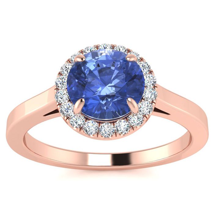 1 Carat Round Shape Tanzanite & Halo Diamond Ring in 14K Rose Gold (3.2 g),  by SuperJeweler