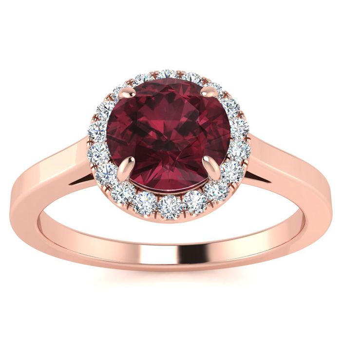 1.25 Carat Round Shape Garnet & Halo Diamond Ring in 14K Rose Gold (3.2 g),  by SuperJeweler