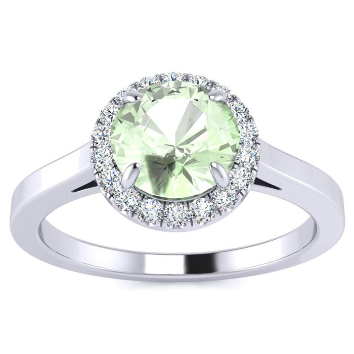 3/4 Carat Round Shape Green Amethyst & Halo Diamond Ring in 14K White Gold (3.2 g),  by SuperJeweler