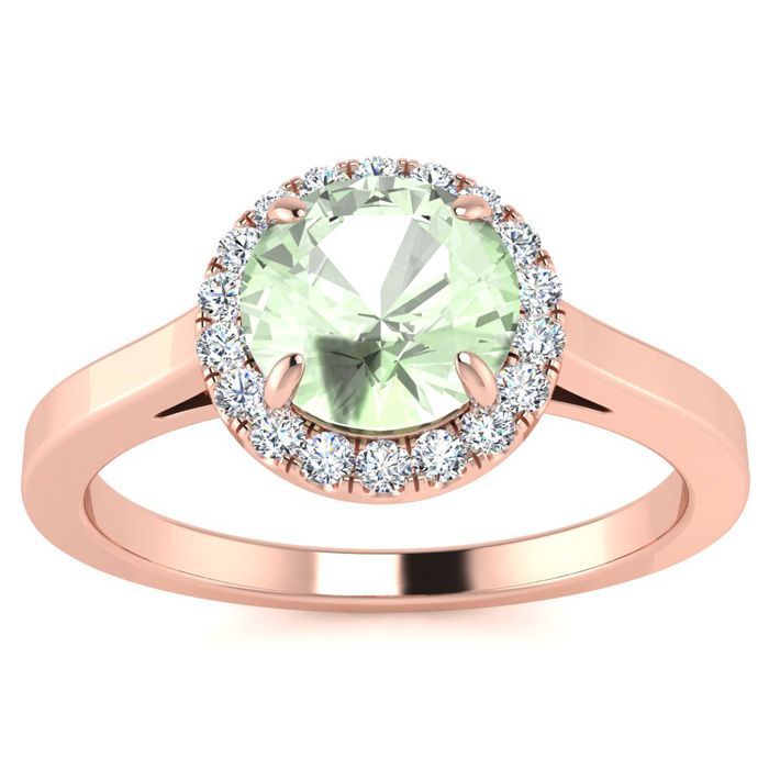 3/4 Carat Round Shape Green Amethyst & Halo Diamond Ring in 14K Rose Gold (3.2 g),  by SuperJeweler