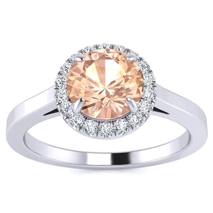 1 Carat Round Shape Morganite & Halo Diamond Ring in 14K White Gold (3.2 g),  by SuperJeweler