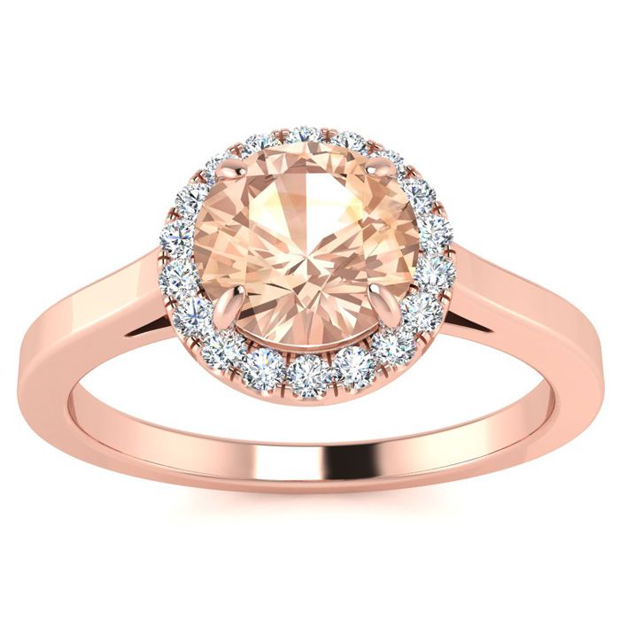 1 Carat Round Shape Morganite & Halo Diamond Ring in 14K Rose Gold (3.2 g),  by SuperJeweler