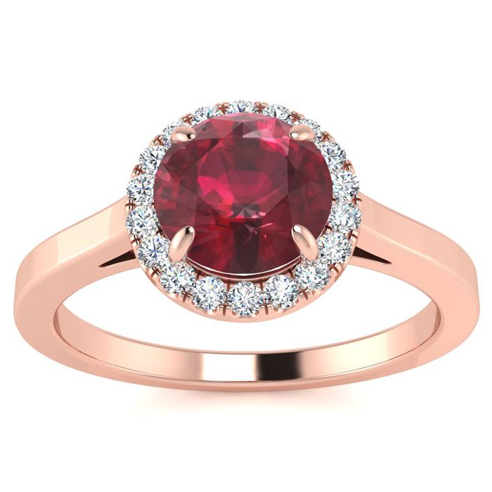 1 Carat Round Shape Ruby & Halo Diamond Ring in 14K Rose Gold (3.2 g),  by SuperJeweler