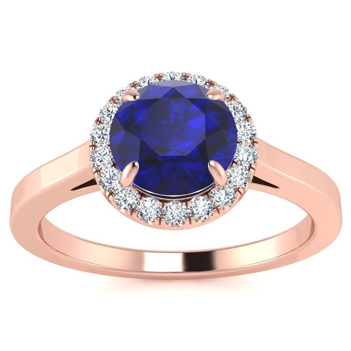 1 Carat Round Shape Sapphire & Halo Diamond Ring in 14K Rose Gold (3.2 g),  by SuperJeweler