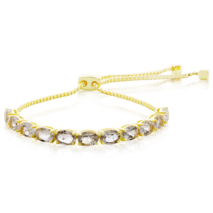 5 1/2 Carat White Topaz Bolo Bracelet in Yellow Gold Overlay, Slides to Adjust, 7 Inch by SuperJeweler