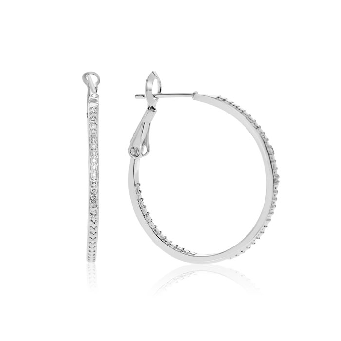 Delicate Diamond Hoop Earrings, Silver Overlay, 1 Inch,  by SuperJeweler