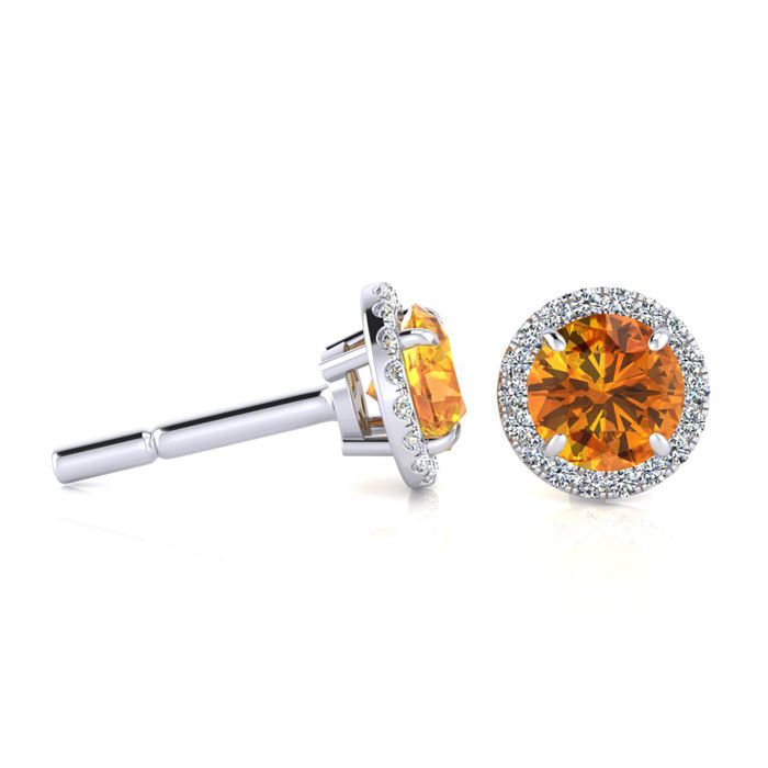 1 Carat Round Shape Citrine & Halo Diamond Earrings in 14K White Gold (1.4 g),  by SuperJeweler