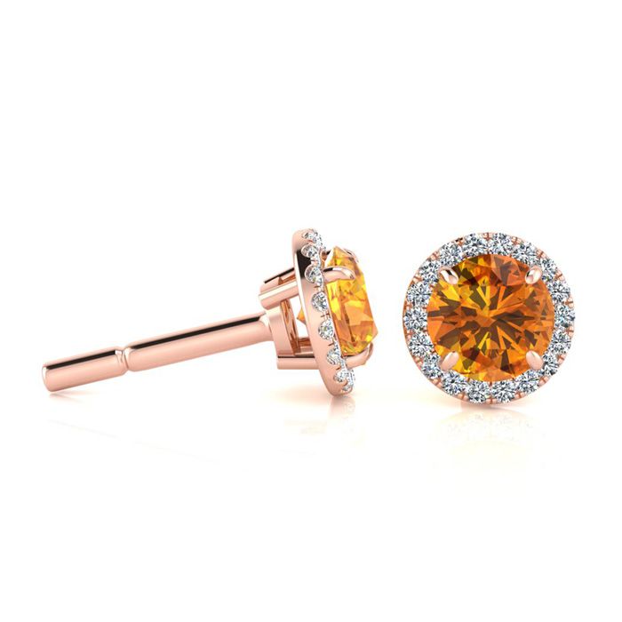 1 Carat Round Shape Citrine & Halo Diamond Earrings in 14K Rose Gold (1.4 g),  by SuperJeweler