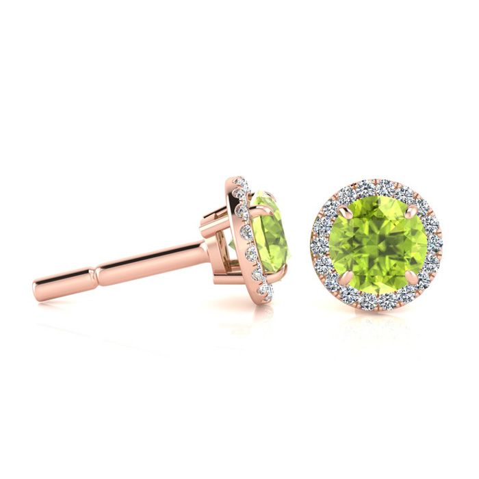 1.25 Carat Round Shape Peridot & Halo Diamond Earrings in 14K Rose Gold (1.4 g),  by SuperJeweler