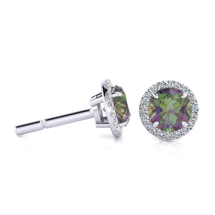 1 Carat Round Shape Mystic Topaz & Halo Diamond Earrings in 14K White Gold (1.4 g),  by SuperJeweler