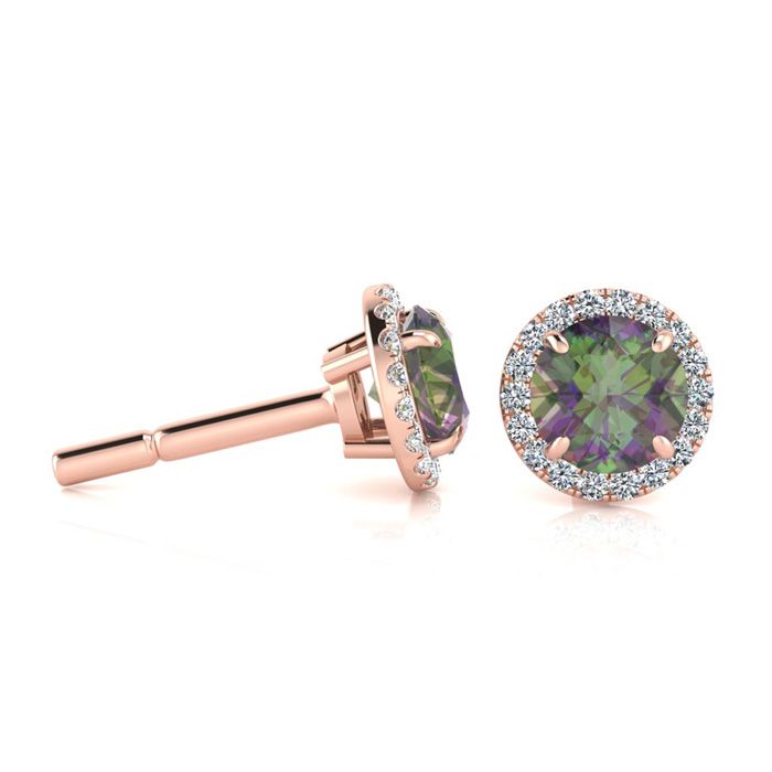 1 Carat Round Shape Mystic Topaz & Halo Diamond Earrings in 14K Rose Gold (1.4 g),  by SuperJeweler