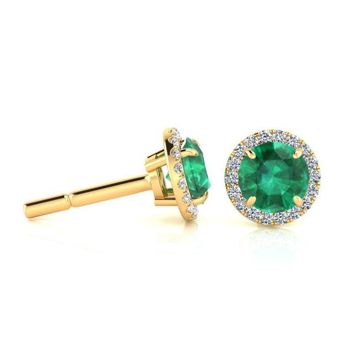 1 Carat Round Shape Emerald Cut & Halo Diamond Earrings in 14K Yellow Gold (1.4 g),  by SuperJeweler