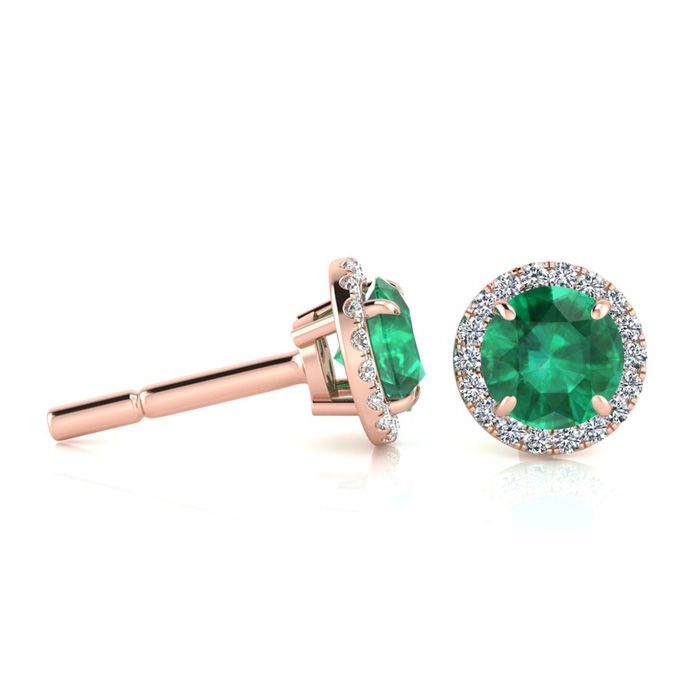 1 Carat Round Shape Emerald Cut & Halo Diamond Earrings in 14K Rose Gold (1.4 g),  by SuperJeweler