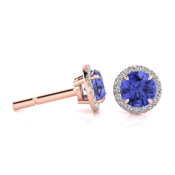 1.25 Carat Round Shape Tanzanite & Halo Diamond Earrings in 14K Rose Gold (1.4 g),  by SuperJeweler