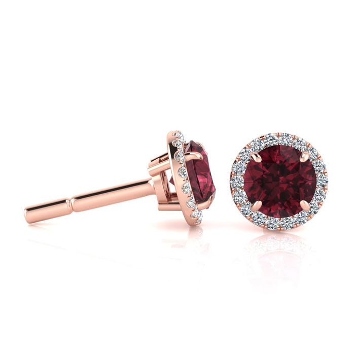 1 1/3 Carat Round Shape Garnet & Halo Diamond Earrings in 14K Rose Gold (1.4 g),  by SuperJeweler