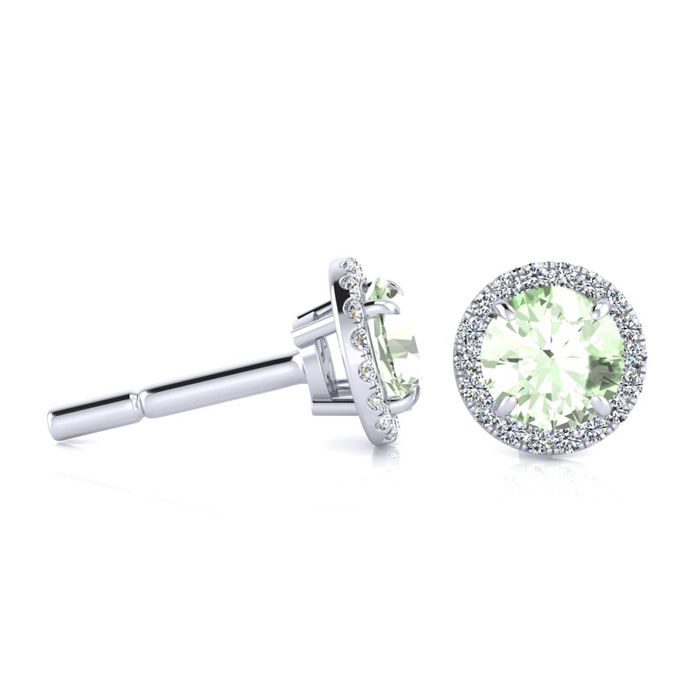 1 Carat Round Shape Green Amethyst & Halo Diamond Earrings in 14K White Gold (1.4 g),  by SuperJeweler