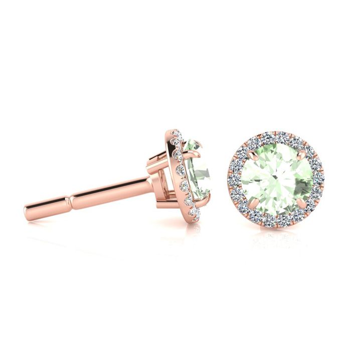 1 Carat Round Shape Green Amethyst & Halo Diamond Earrings in 14K Rose Gold (1.4 g),  by SuperJeweler