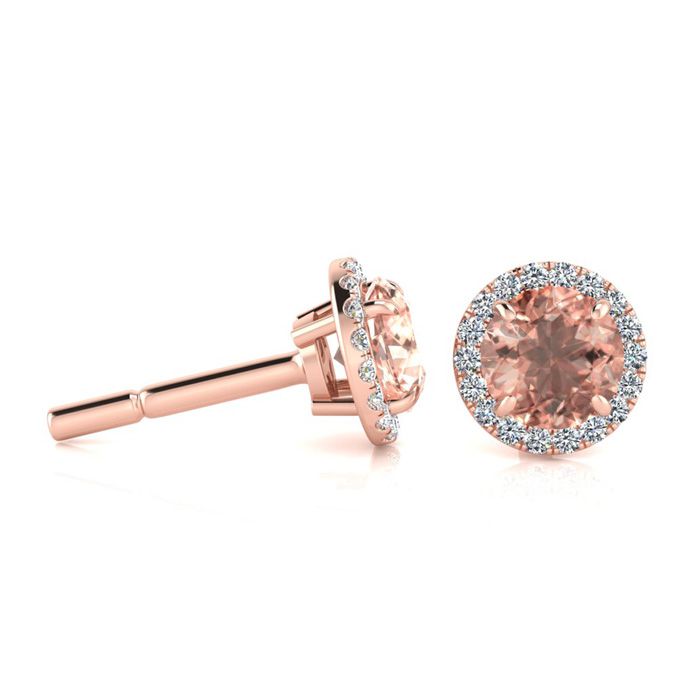 1 Carat Round Shape Morganite & Halo Diamond Earrings in 14K Rose Gold (1.4 g),  by SuperJeweler