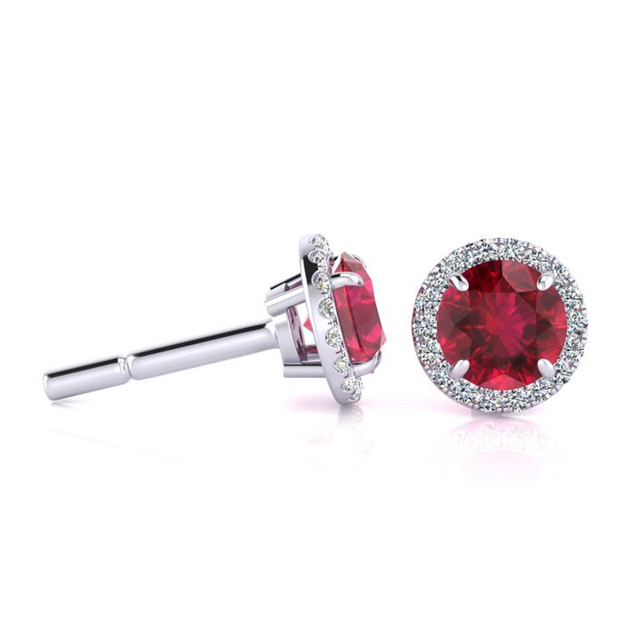 1 1/3 Carat Round Shape Ruby & Halo Diamond Earrings in 14K White Gold (1.4 g),  by SuperJeweler