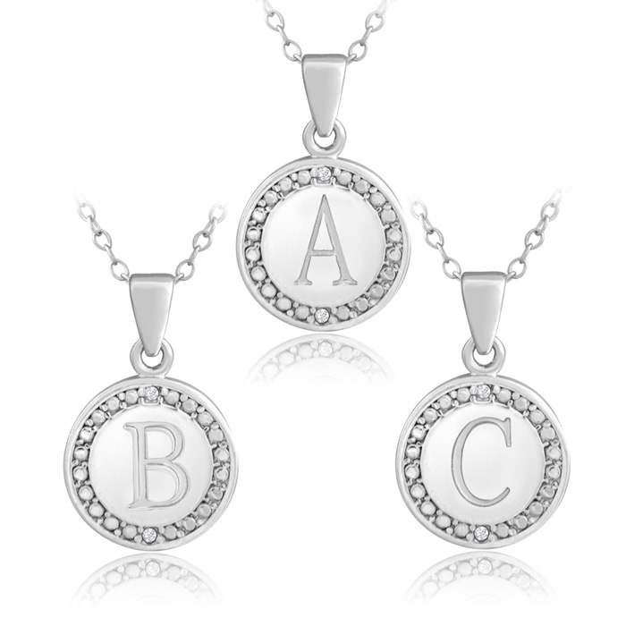 Preppy Diamond Initial Necklace w/ 2 Diamonds in Solid Sterling Silver w/ Free 18 Inch Necklace,  by SuperJeweler