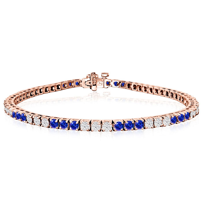 5 Carat Tanzanite & Diamond Bracelet in 14K Rose Gold  7 Inch by 