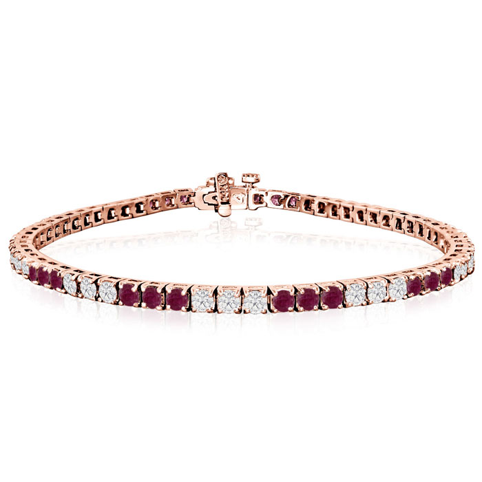 5 Carat Ruby & Diamond Bracelet in 14K Rose Gold  7 Inch by Super