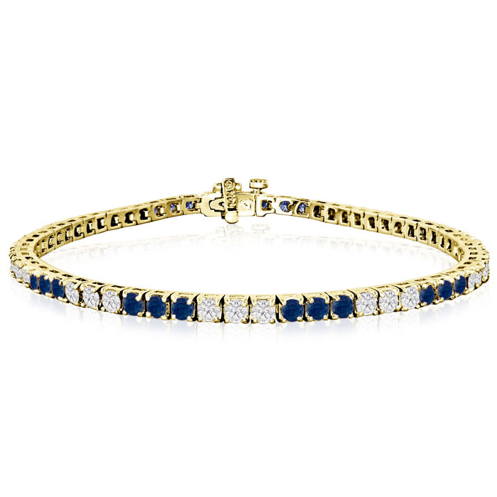 5 Carat Sapphire & Diamond Bracelet in 14K Yellow Gold  7 Inch by