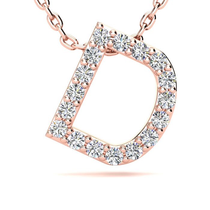 Letter D Diamond Initial Necklace In 14K Rose Gold (2.4 G) W/ 13 Diamonds, H/I, 18 Inch Chain By SuperJeweler